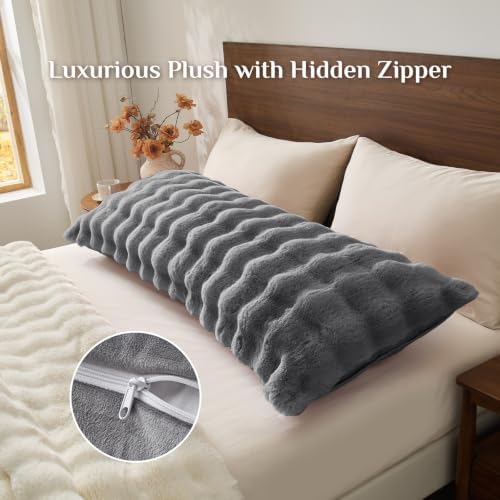 BEDELITE Faux Rabbit Fur Zippered Body Pillow Cover, 20x54 Long Pillow Case - Image 5