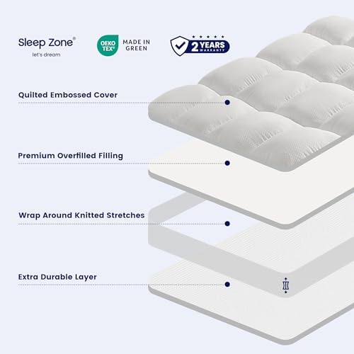 SLEEP ZONE Mattress Topper King Size, Extra Thick Fitted Mattress Pad - Image 3