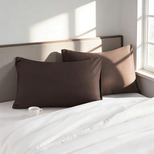 Queen Pillow Cases, 2 Pack, 20x30 in, Microfiber, Dark Brown - Image 2