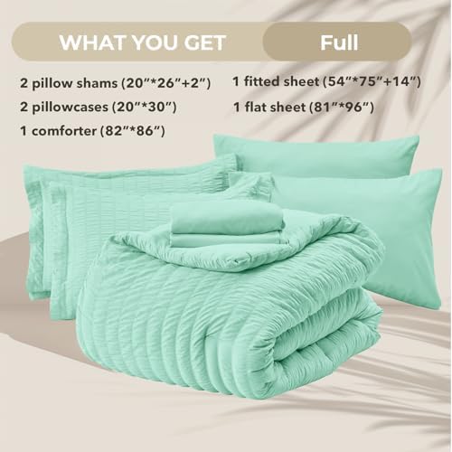 HYMOKEGE Mint Green Full Size Comforter Sets Seersucker 7 Pieces, All Season - Image 6