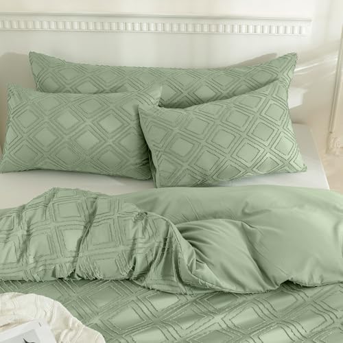 JELLYMONI Light Green Grid Tufted Pillowcases Standard Size - Image 6