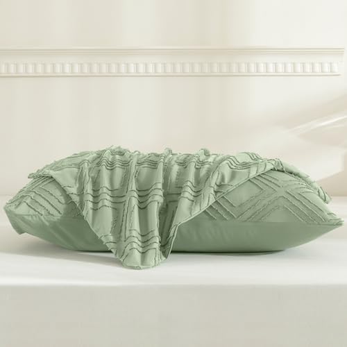 JELLYMONI Light Green Grid Tufted Pillowcases Standard Size - Image 4