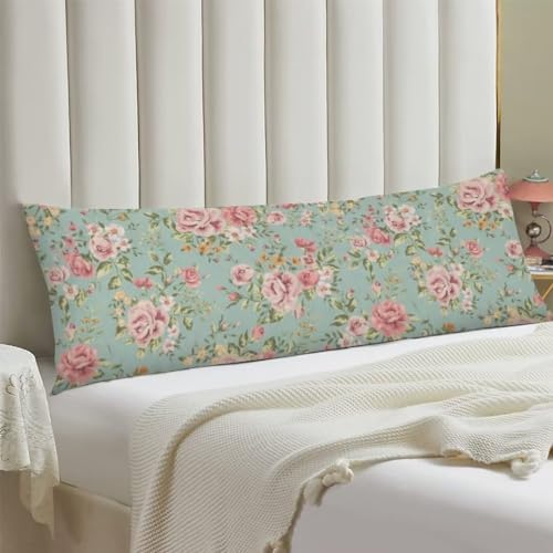 Flowers Body Pillow Cover Spring Floral Pink Flower Long Pillow Case Protector - Image 3