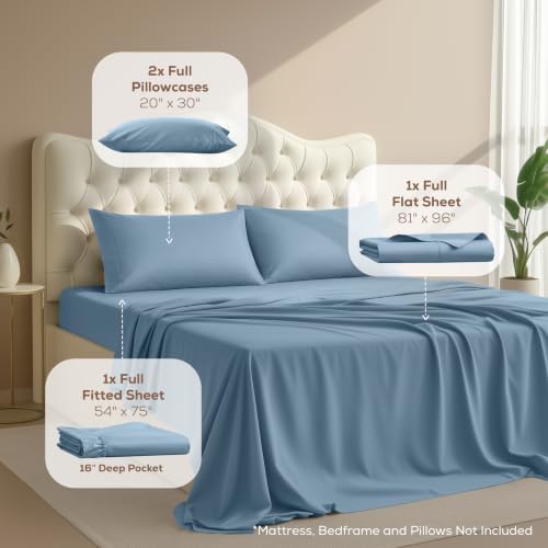 Full Sheets Set, 4 Pieces 16" Deep Pocket Hotel Luxury Sheets, Dutch Blue - Image 2
