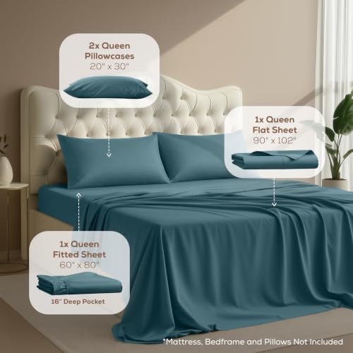 Queen Sheets Set, 4 Pieces 16" Deep Pocket Hotel Luxury Sheets - Image 2