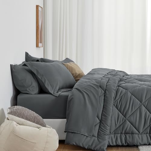 Love's cabin Oversized Queen Comforter Set Dark Grey, 7 Pieces Bed in a Bag - Image 3
