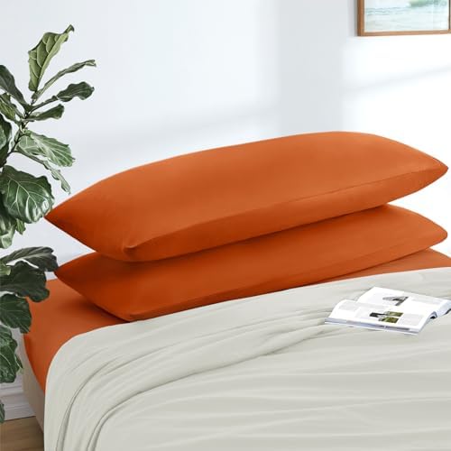 MILVOWOC Brushed Microfiber Body Pillowcases, Burnt Orange, 20x48 Inch - Image 3