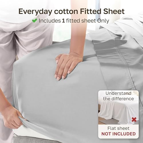 Soft Natural 100% Cotton Sateen Twin XL Fitted Sheet, Light Grey - Image 2