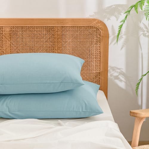 BESTOUCH Washed Cotton Pillowcases Linen Feel Hushed Green Queen by BESTOUCH