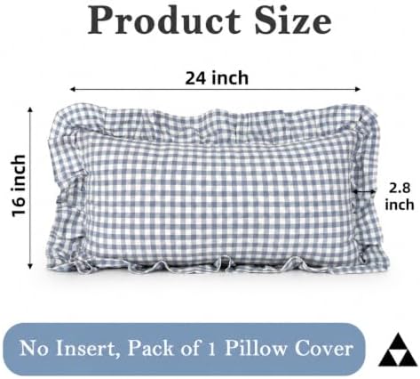 JoraLion Ruffled Lumbar Pillow Cover 16x24 Gingham Smoke Blue - Image 4