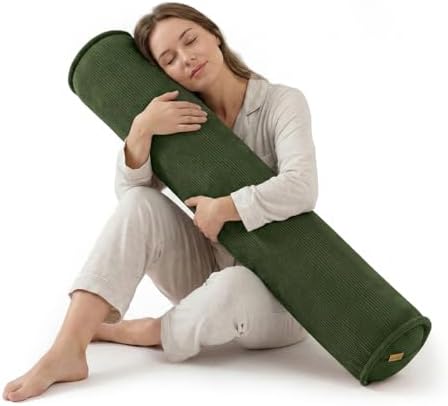 Long Pillow for Bed – Corduroy Round Bolster Pillow for Adults, Decorative Body by Ailuteie