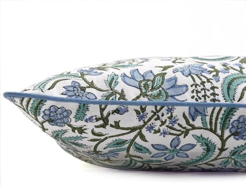 Ridhi Block Print Columbia Blue Cotton Pillow Cover 24" x 24" Set of 2 - Image 6