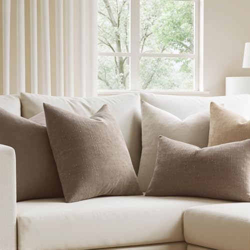 MIULEE Textured Chenille Throw Pillow Covers 18x18 Inch Light Taupe - Image 3