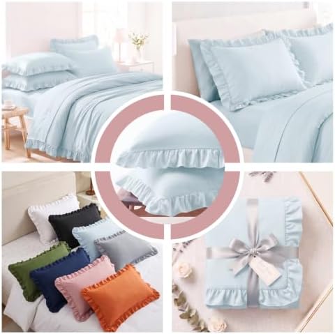 Set of 2 Brushed Microfiber Ruffle Pillow Cases Body Size Baby Blue - Image 4