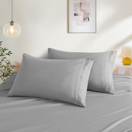 Dark Grey King Size Pillow Cases Set of 2, Microfiber by NookZuzu