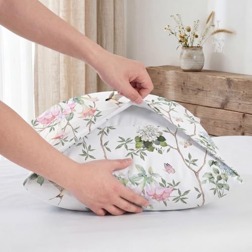 Bedorm 100% Cotton Pillowcases Set of 2 Standard Size Pink Floral Pillow Cover - Image 6