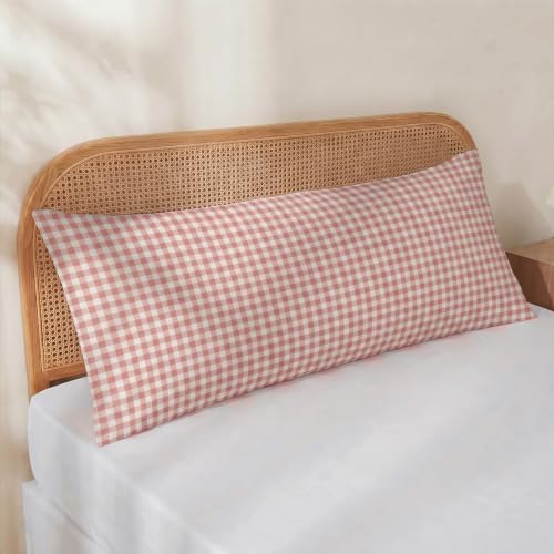 Merryword 100% Cotton Body Pillow Cover, 20 x 54, Rose Beige Gingham Pillowcase by Merryword