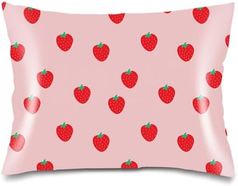 Satin Pillowcase for Hair and Skin, Strawberry Throw Pillow Cover 20"x26" Silk by Unknown