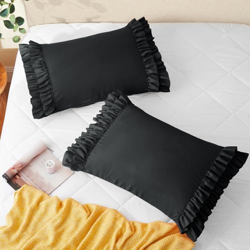 Vonty Black Ruffled Pillow Cases Set of 2, Body Size, 20x54 Inch - Image 3