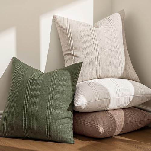 MIULEE Striped Euro Sham Pillow Covers 26x26 Inch Natural Linen 2 Pack - Image 5