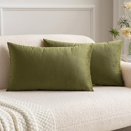 MIULEE 12x20 Inch Lumbar Velvet Throw Pillow Covers Light Olive Green by MIULEE