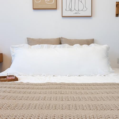 JoraLion Ruffled Body Pillow Cover 20x54 Solid White - Image 2