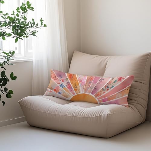 Abstract Boho Orange Sunrise 20x54 Body Pillow Cover Case, Mid Century - Image 5