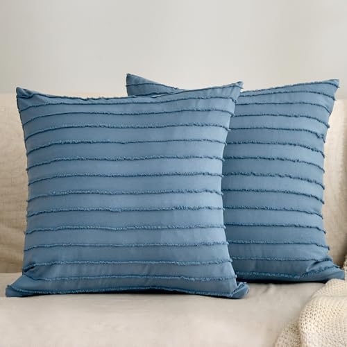 JELLYMONI Blue Striped Tufted Pillowcases 18"x 18" by JELLYMONI