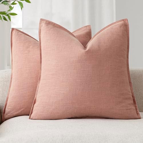 Foindtower Linen Solid Decorative Throw Pillow Covers 22x22 Inch Coral Pink by Foindtower
