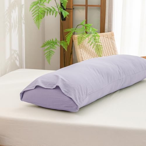 BESTOUCH Washed Cotton Pillowcases Linen Feel Taro Purple Body - Image 4