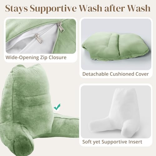 Sasttie Reading Pillow for Bed, Back Pillow for Sitting Up, Sage Green - Image 6
