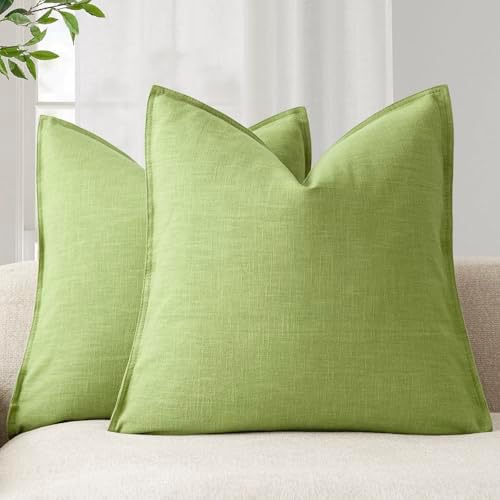Foindtower Linen Solid Decorative Throw Pillow Covers 26x26 Inch Lush Green by Foindtower