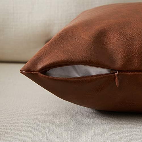 Fancy Homi Brown Boho Lumbar Faux Leather Decorative Throw Pillow Covers 14x24 - Image 3