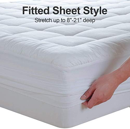 EASELAND Full Size Mattress Pad Cotton Pillow Top Mattress Topper White - Image 6