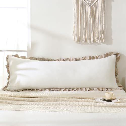 Merryword Taupe Body Pillow Cover 20x54inches White and Taupe Reversible Long - Image 2