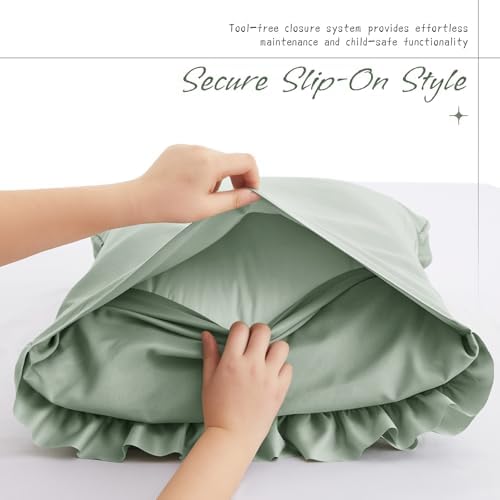 Vonty Sage Green Ruffled Pillow Cases Set of 2, Body Size, 20x54 Inch - Image 5