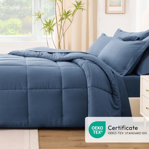 Love's cabin Twin XL Comforter Set Indigo Blue, 5 Pieces Twin XL Bed in a Bag - Image 5