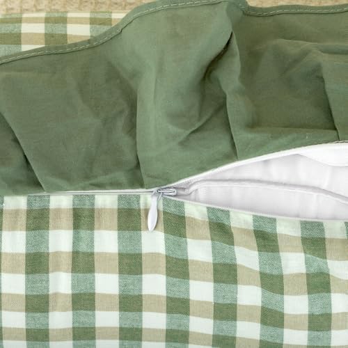JoraLion Ruffled Throw Pillow Cover 18x18 Gingham Green Solid Edge - Image 5
