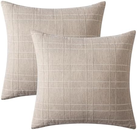 MIULEE Linen Plaid Pillow Covers Decorative Euro 24x24 Natural Linen - Image 7