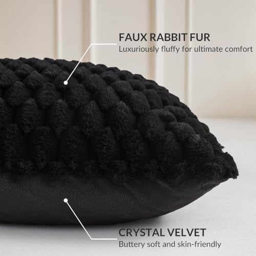 XeGe Bubble Fluffy Faux Rabbit Fur Decorative Body Pillow Cover 20x54 Black - Image 4