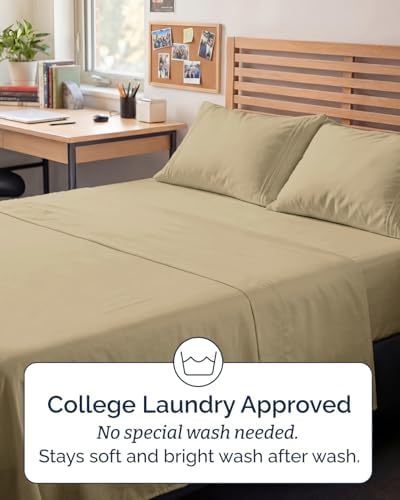 Full XL Sheets - 4 Piece Full XL Sheet Set - Breathable & Cooling - Beige - Image 6