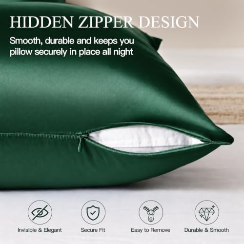 Mulberry Silk Pillow Cases for Hair and Skin, Dark Green - Image 6