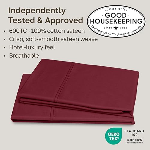 California Design Den 600 TC Set of 2 King Size Pillow Case, Brick Red - Image 2