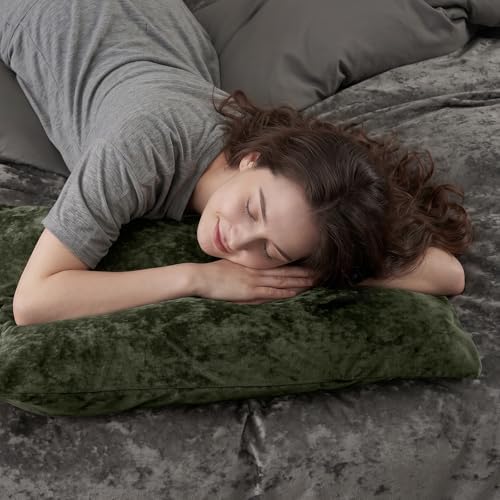 PHF Truly Velvet Pillowcases King Size 20" x 36", Smokey Olive, No Insert - Image 3