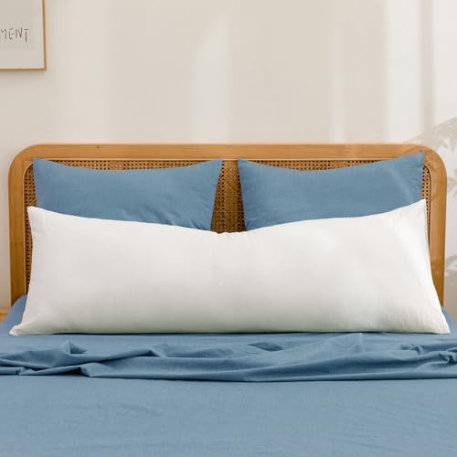 BESTOUCH Washed Cotton Pillowcases Linen Feel Dark Blue Euro - Image 3