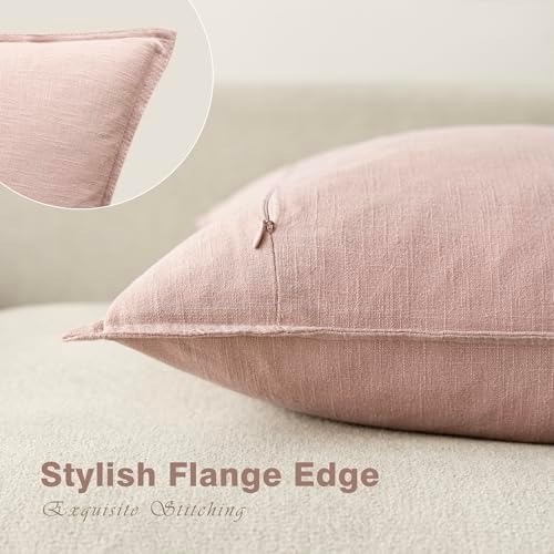 Foindtower Linen Solid Decorative Throw Pillow Covers 20x20 Inch Light Pink - Image 3