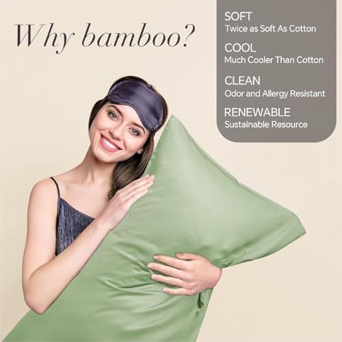BEDELITE King Pillow Cases Set of 2, Rayon Derived from Bamboo, Sage Green - Image 2