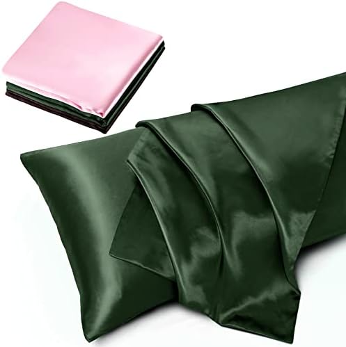 TREELY 1 Pack Satin Pillow Covers 20x48 Inches, Forest Green by treely