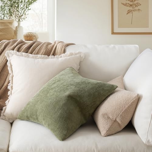 MIULEE Textured Chenille Throw Pillow Covers 18x18 Inch Sage Geen - Image 3