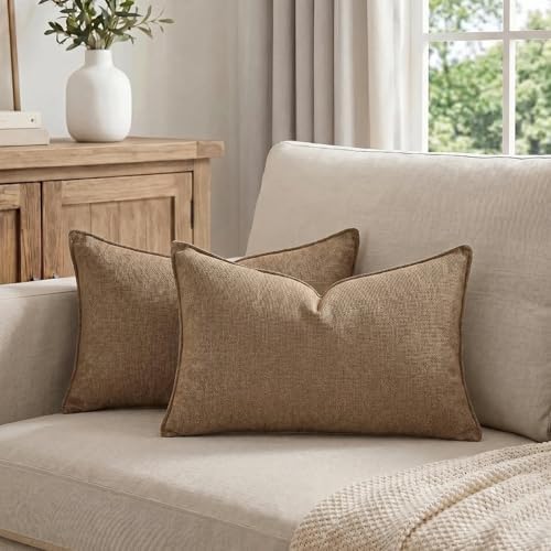 Fancy Homi Set of 2 Brown 14x24 Inch Soft Chenille Decorative Throw Pillow - Image 5